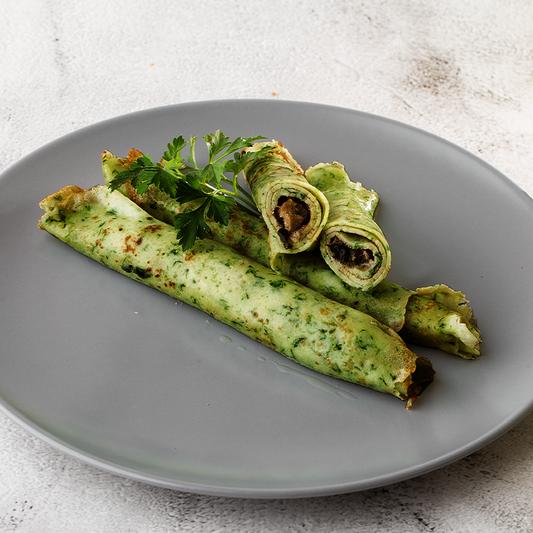 Spirulina Mushroom and Spinach Crepes